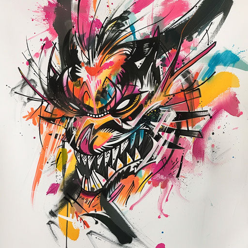 Expressionist tattoo sketch of a Batok pattern with dynamic brush strokes and vivid colors