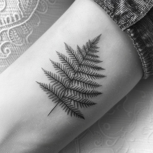 Fern stipple tattoo on white stipple paper with black dots