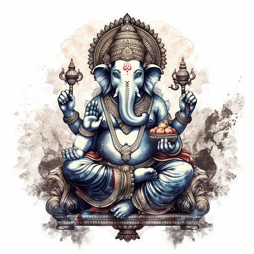 Ganpati clipart in the style of Chiaroscuro Art, on white background