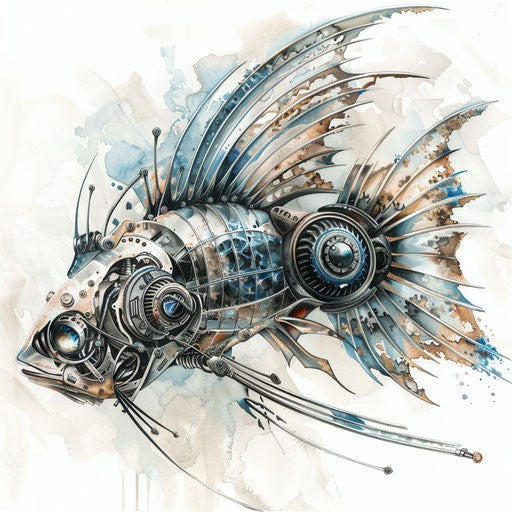 Mechanical fish tattoo with steampunk elements