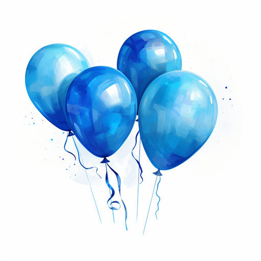 Blue balloons in the style of Impressionistic Art, on white background