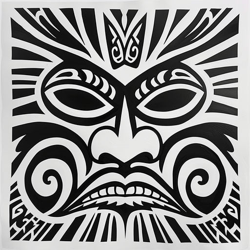 Polynesian black tattoo tribal art on white canvas
