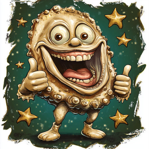 Humorous caricature of an oyster caricature with human characteristics