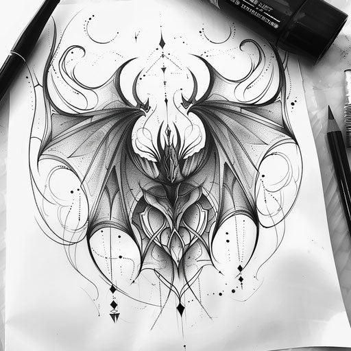 Elegant sketch of a Batok tattoo design with delicate curves and soft gradients