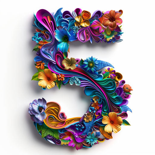 Realistic number 5 on white flat background