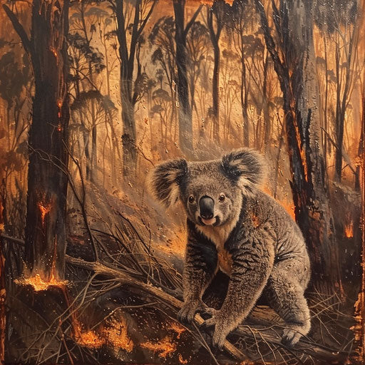 Survival and resilience: a koala navigating through a bushfire affected area