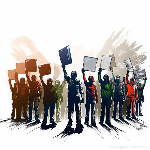 Protest clipart in the style of Chiaroscuro Art, on a white background