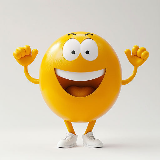 Yellow smiling face on white background, Pixar style