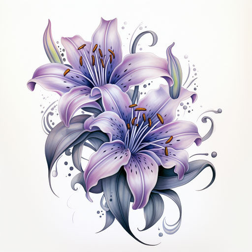 Black and white tattoo of lily designs