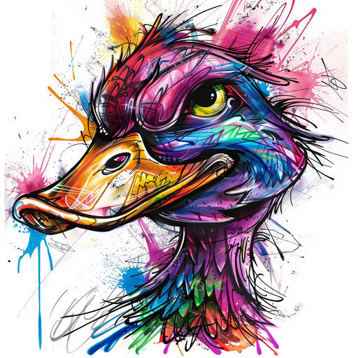Graffiti duck with vibrant colors and bold outlines