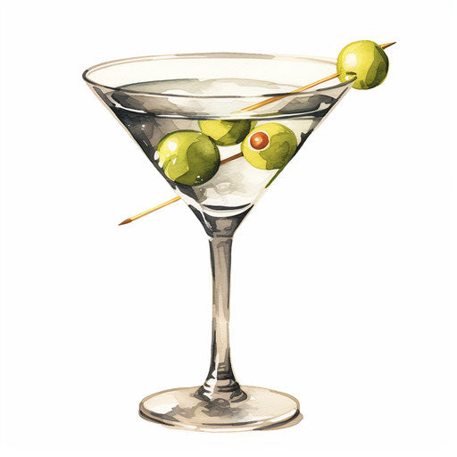Martini clipart in the style of Oil painting, on a white background