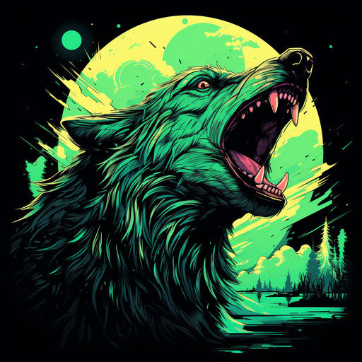 Wolf howling at the moon, vibrant illustrations style