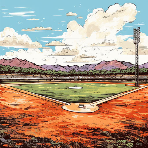 Baseball field artwork in Oil painting style, on white backdrop