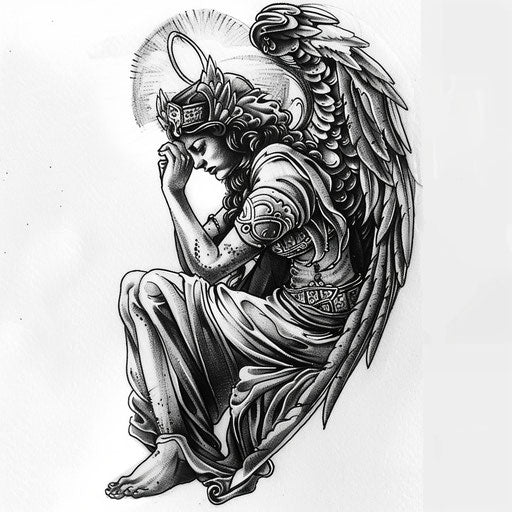 Guardian angel tattoo with Eastern art influence