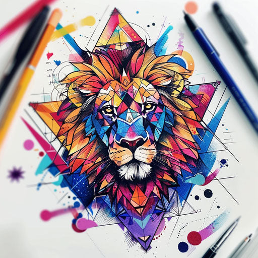 Abstract geometric tattoo sketch of the Lion of Judah