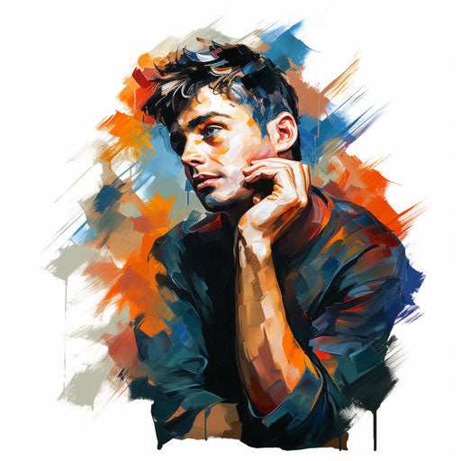 Cartoon thought in the style of an oil painting, on white background