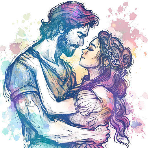 Romantic tattoo sketch of Hercules and Megara in an embrace