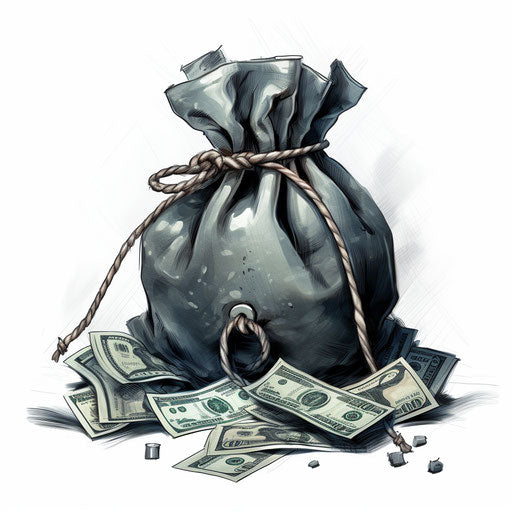 Money bag illustration in Chiaroscuro Art style, on white background