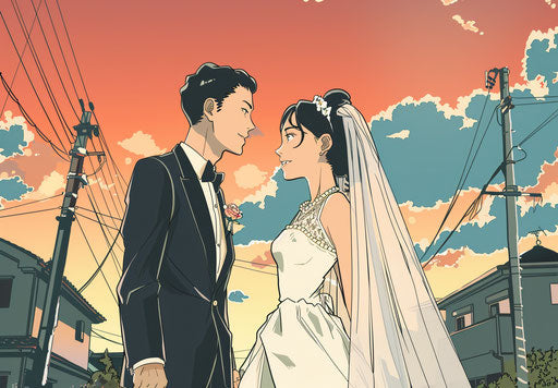 Groom in white wedding dress and bride in white dress