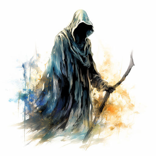 Dark reaper in the style of Impressionistic Art, on white background