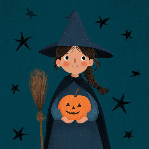 Cheerful Witch Girl with a Jack-o'-lantern