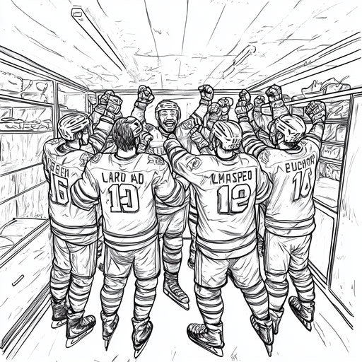Hockey team celebrating in a locker room, Mark Schultz style