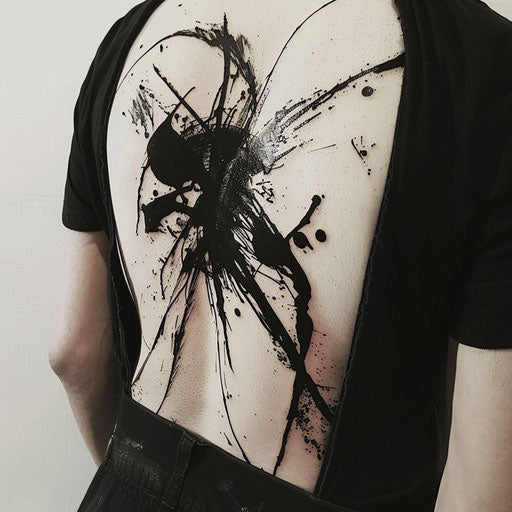 Modern abstract art tattoo, black ink splashes