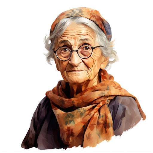 Grandma clipart in the style of an oil painting, on a white background