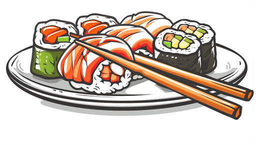 Sushi and sashimi on plate with chopsticks
