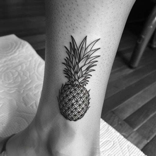 Black and white elegant pineapple tattoo with filigree design