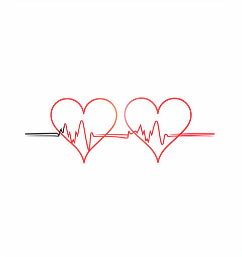 Heartbeat line with two hearts on white background
