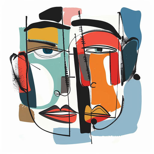 Bold, cubist inspired flat tattoo sketches of abstract faces