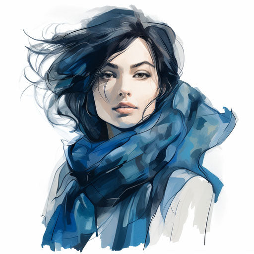 Illustration of a scarf in the style of Chiaroscuro Art, on white background
