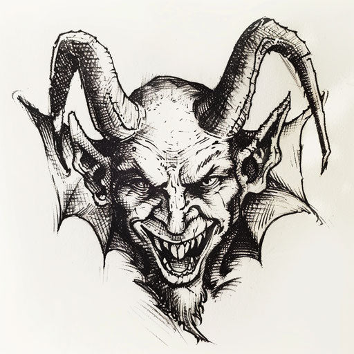 Vintage devil tattoo sketch on white canvas