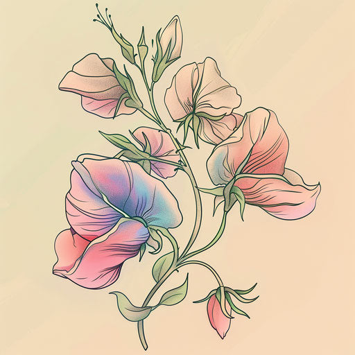 Retro 1950s style tattoo sketch of a sweet pea
