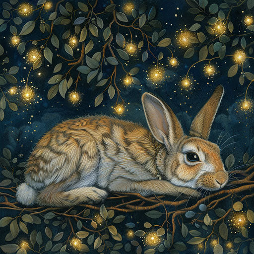 A rabbit's peaceful slumber under a canopy of stars