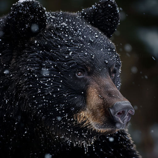Black bear with dewdrops on its fur, soft and gentle