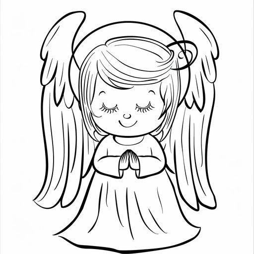 Angel with halo and wings, easy coloring