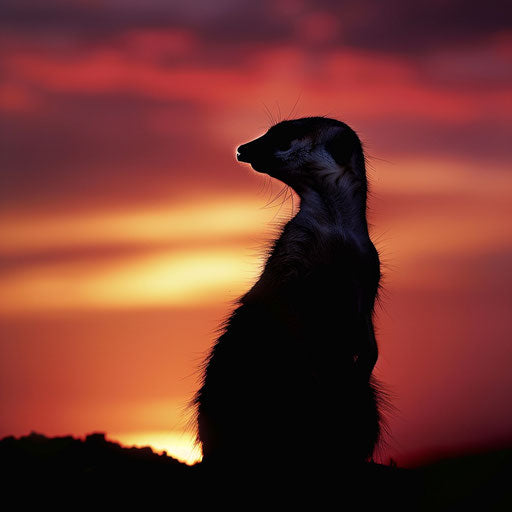 Silhouette of a meerkat against a dramatic sunset