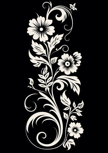 Sleek black and white floral design made of vines