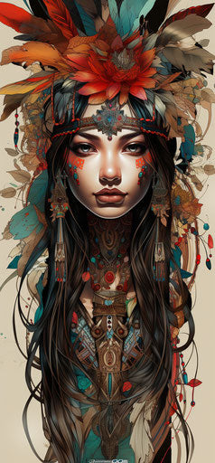 Tribal design with woman in hair, vintage charm style