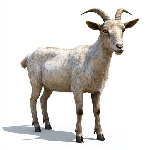 3D goat in photo realistic style on flat white background