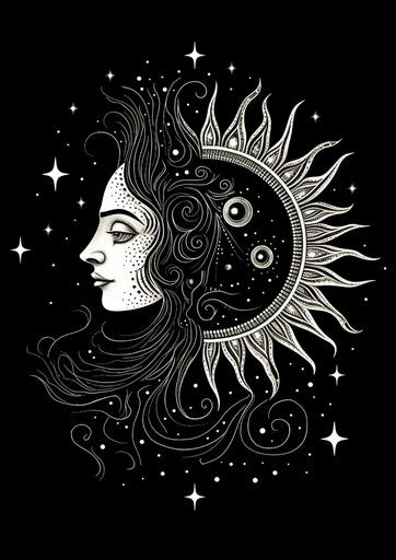 Moon and sun with star: elegant, lunar, romantic pattern