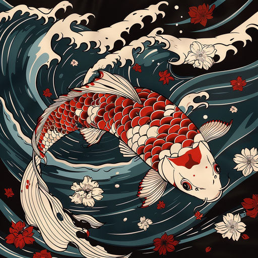 Traditional koi fish swimming upstream