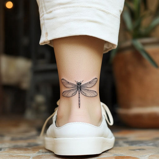 Ankle tattoos for women with delicate dragonfly