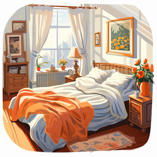 Bedroom illustration in the style of Oil painting