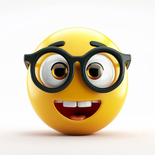 Emoji with glasses on white background, vibrant academia style