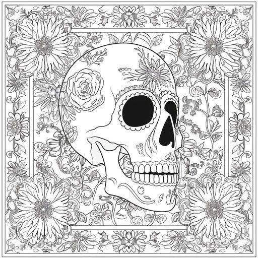 Detailed Dia de los Muertos skull with floral designs