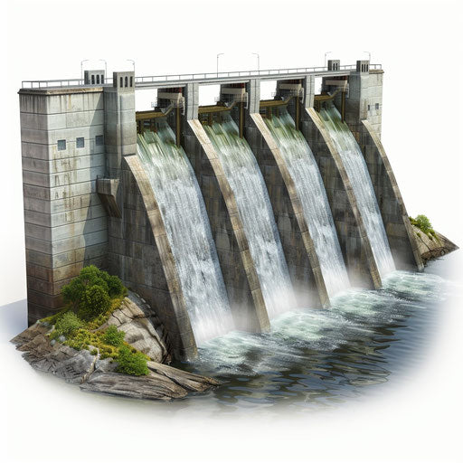 Realistic dam clipart on white background with detailed textures