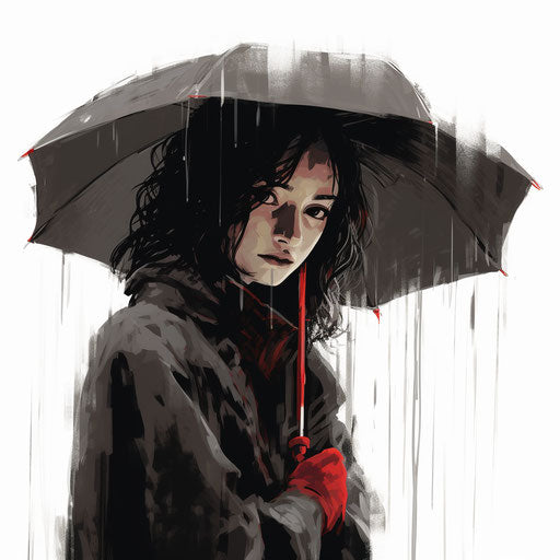 Rain illustration in the style of Chiaroscuro Art, on white background